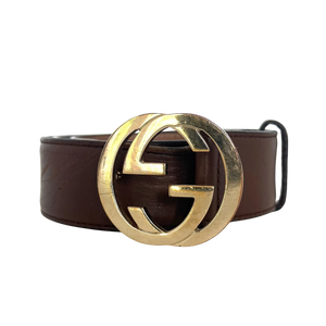 Gucci GG Gesp Lederen Riem Bruin 75cm
