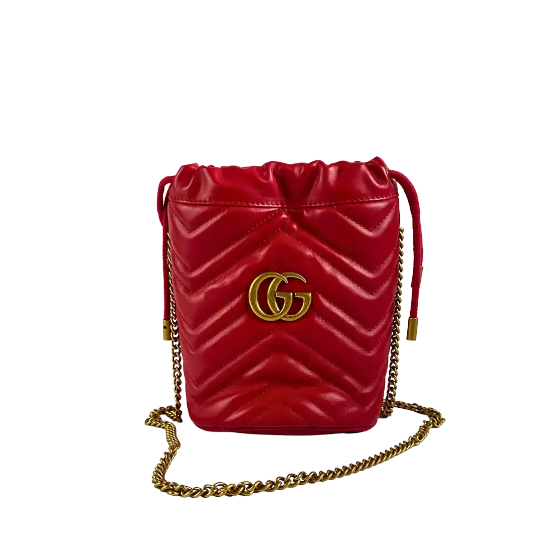 Gucci GG Marmont Leder Mini Bucket rot / sehr gut Gucci