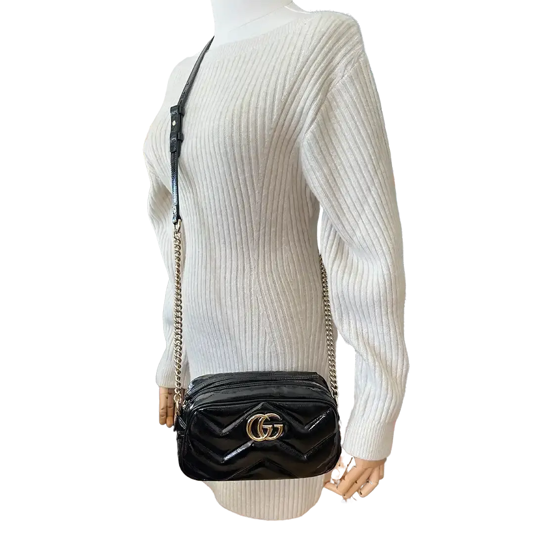 Gucci GG Marmont schwarz Lackleder Small / neuwertig Gucci