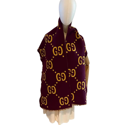 Gucci Schal aus GG Jacquard aus Wolle und Seide gelb / lila / neuwertig Gucci