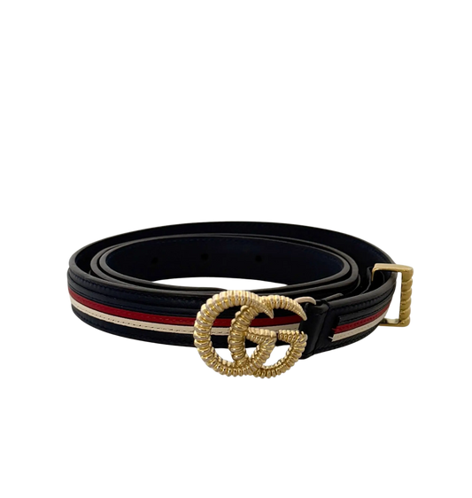 Gucci Torchon GG Sylvie Gürtel Navyblau Rot Weiß/ akzeptabel Gucci