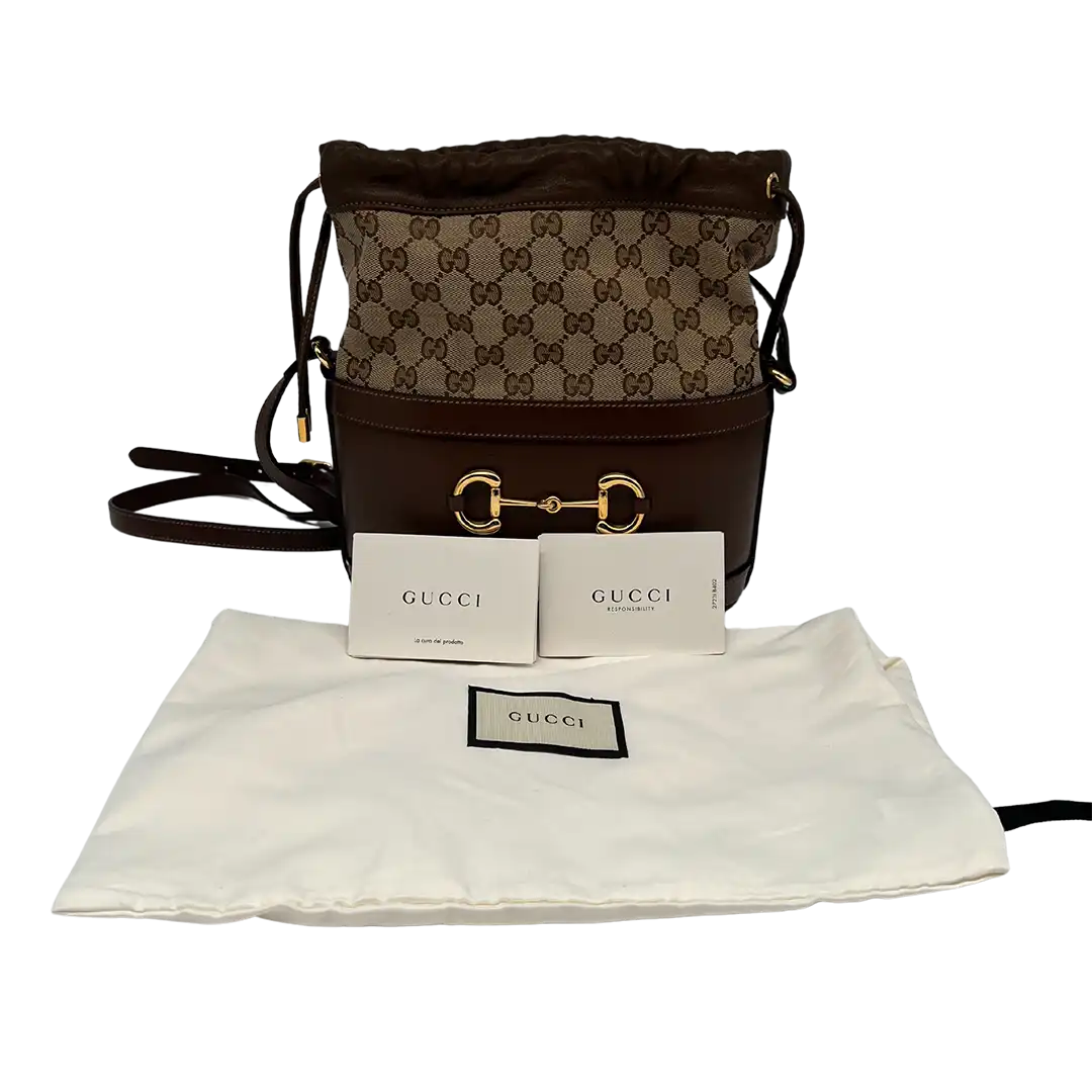 Gucci GG Supreme 1955 Horsebit Bucket Bag braun beige / sehr gut Gucci