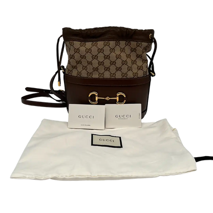 Gucci GG Supreme 1955 Horsebit Bucket Bag braun beige / sehr gut Gucci