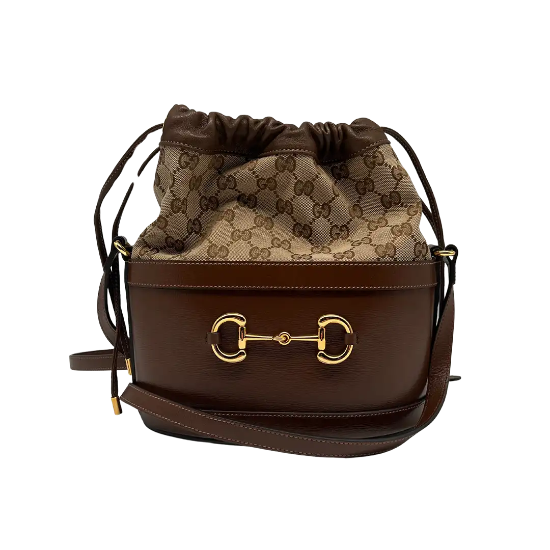Gucci GG Supreme 1955 Horsebit Bucket Bag braun beige / sehr gut Gucci