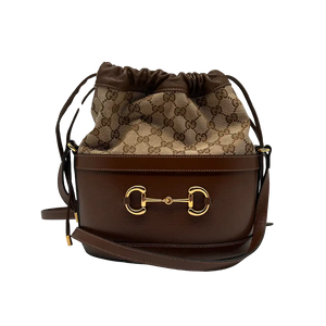 Gucci GG Supreme 1955 Horsebit bucket bag bruin beige