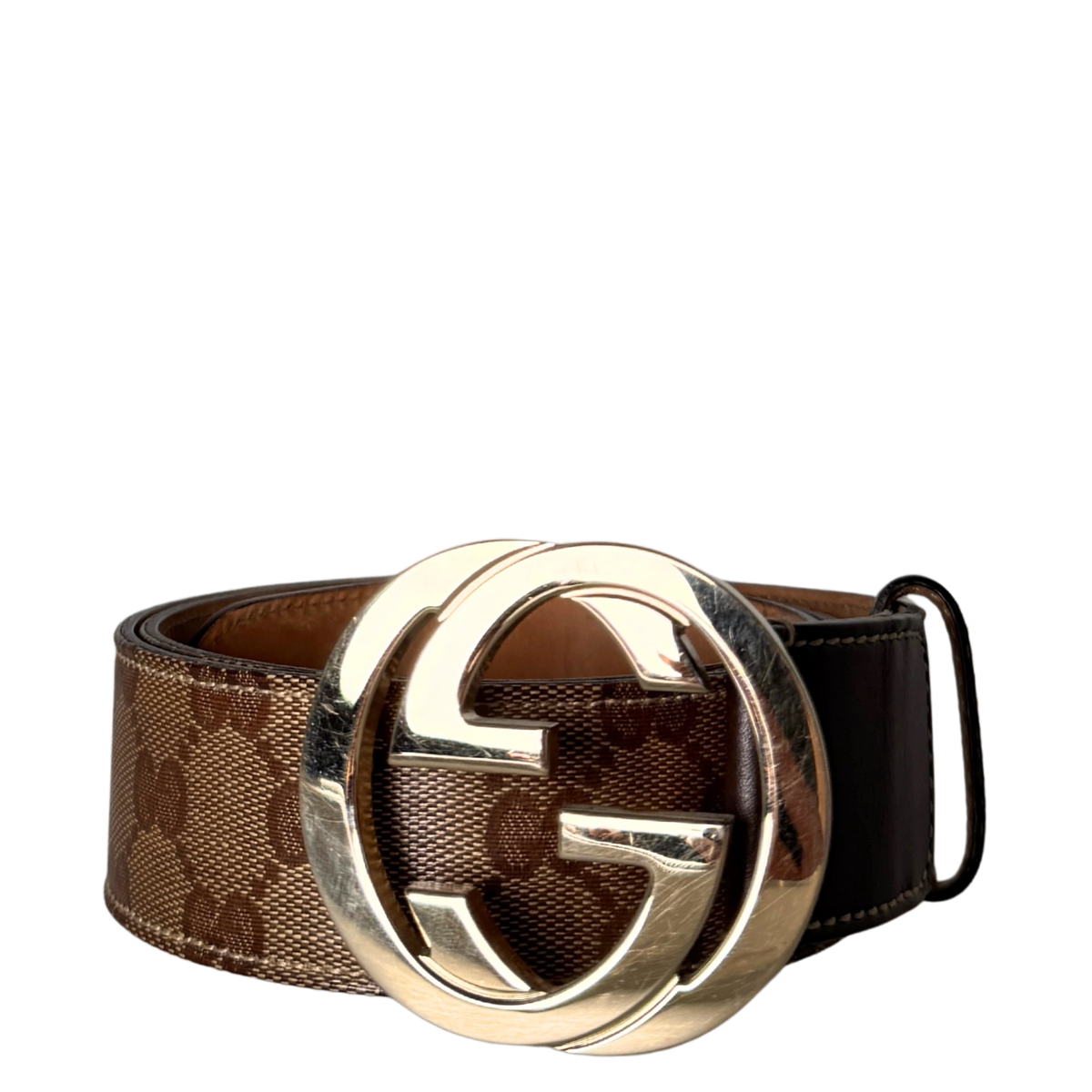 Gucci Interlocking GG Gürtel Canvas Größe 85 Braun / sehr gut Gucci