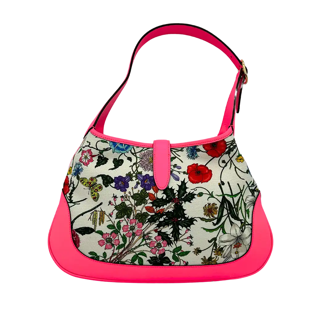 Gucci Jackie Flora Medium Hobo Bag Neon Pink / sehr gut Gucci