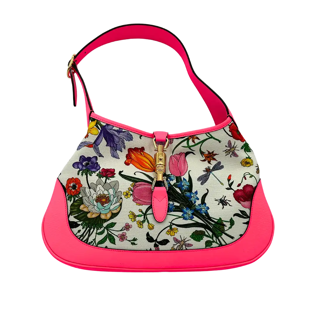 Gucci Jackie Flora Medium Hobo Bag Neon Pink / sehr gut Gucci