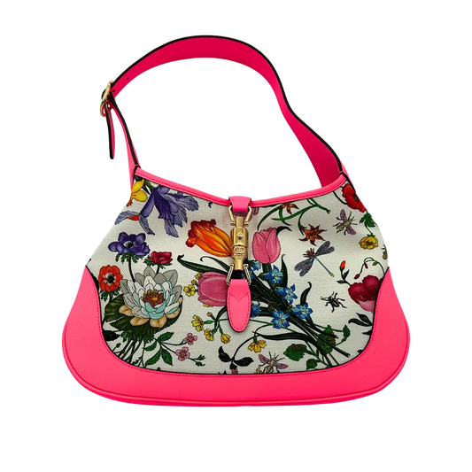 Gucci Jackie Flora Medium Hobo Bag Neon Pink / sehr gut Gucci