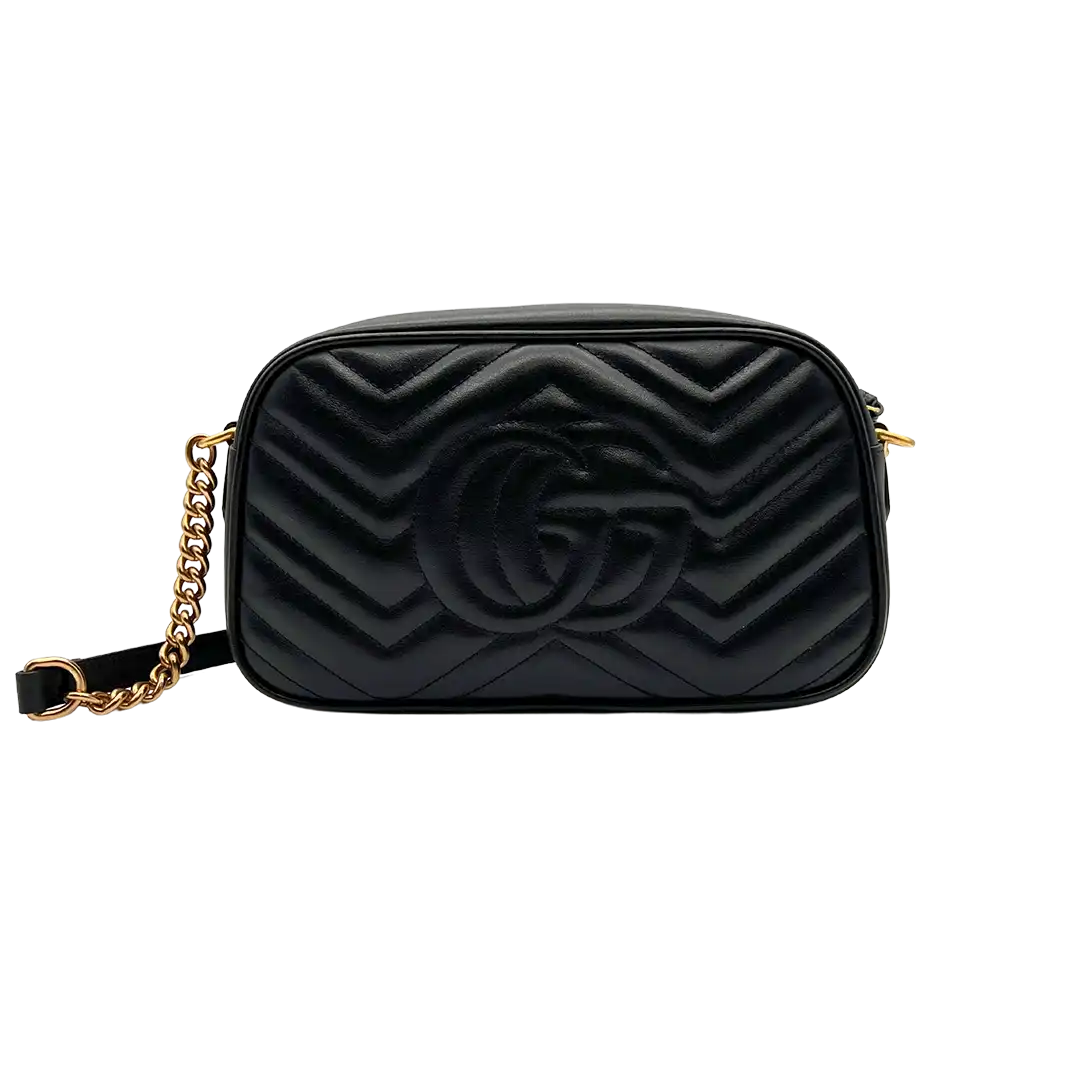 Gucci GG Marmont Kamera-Schultertasche schwarz / neuwertig Echtheitscheck