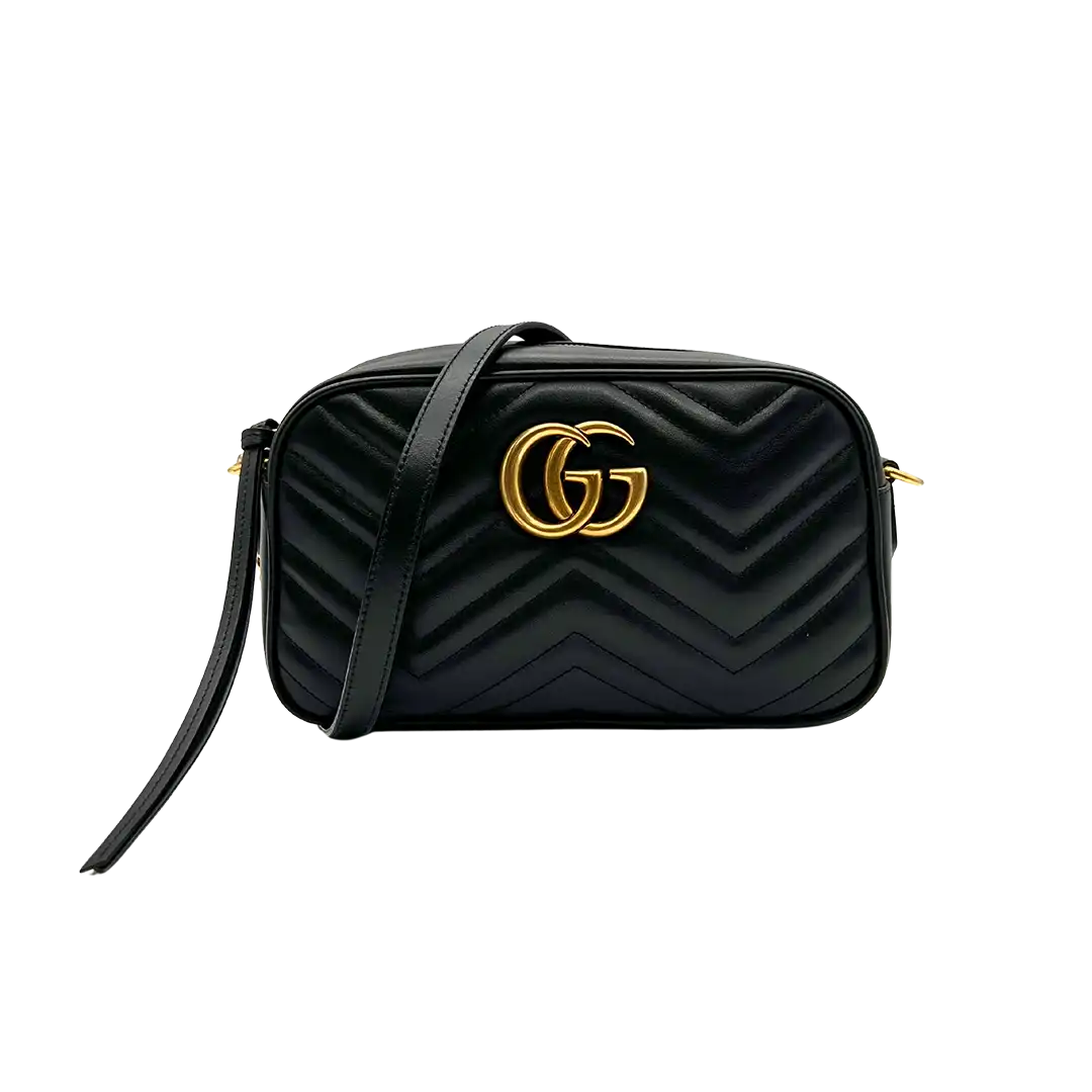 Gucci GG Marmont Kamera-Schultertasche schwarz / neuwertig Echtheitscheck