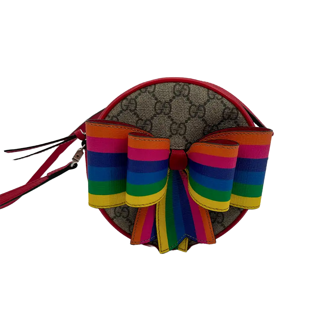 Gucci Kids GG Supreme Ribbon Rainbow Schultertasche Fullset / sehr gut Gucci