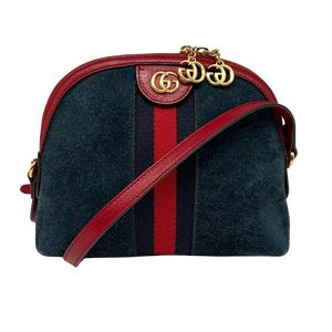 Gucci Marmont Ophidia blau suède rood suède GG Crossbody tas