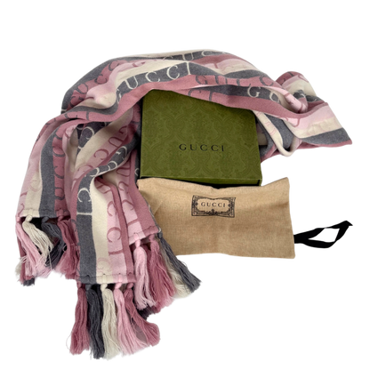 Gucci Gestreifter Schal aus Wolle Grau Rosa / neuwertig Gucci