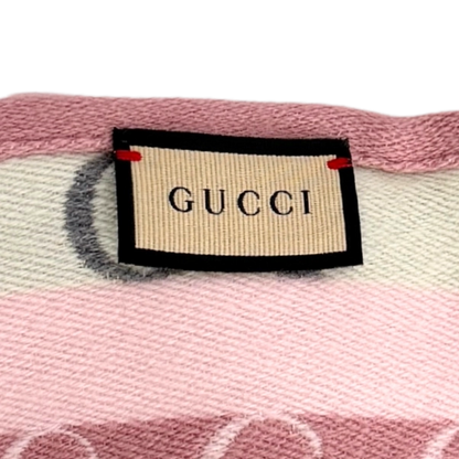 Gucci Gestreifter Schal aus Wolle Grau Rosa / neuwertig Gucci