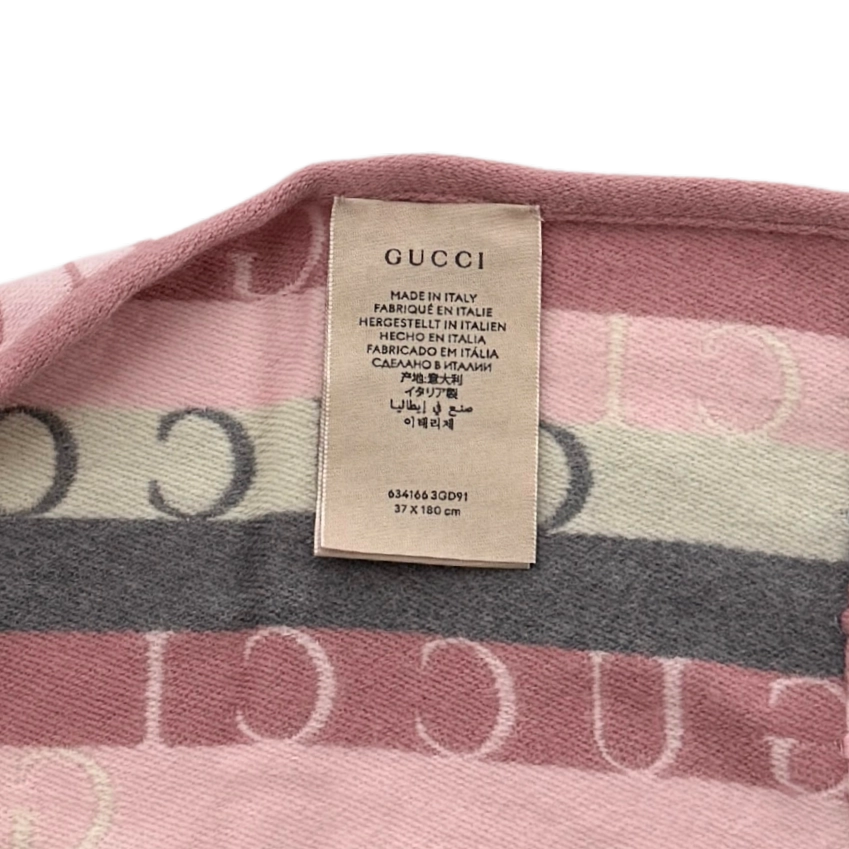 Gucci Gestreifter Schal aus Wolle Grau Rosa / neuwertig Gucci