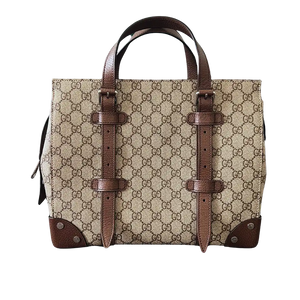 GUCCI GG Supreme Tote Bag leer canvas beige bruin