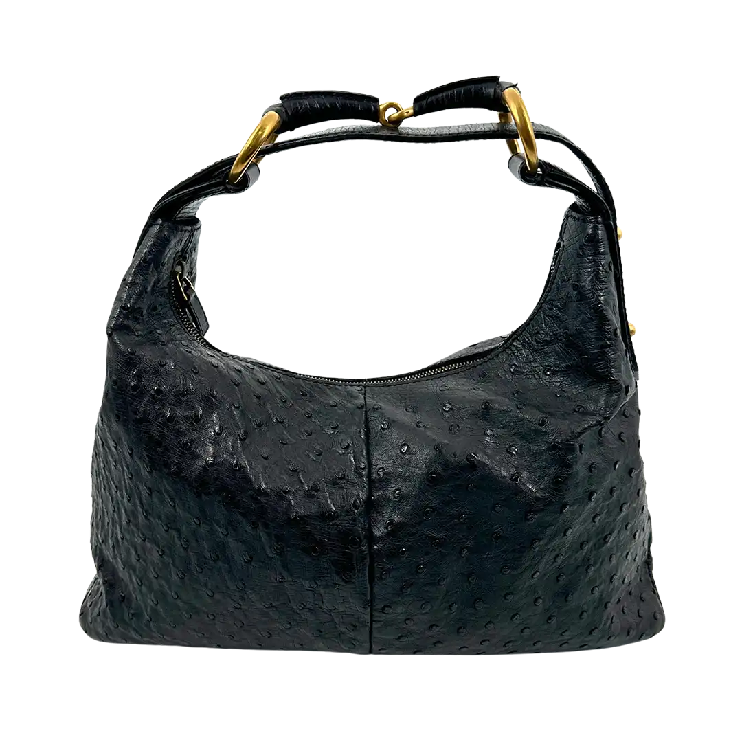 Gucci Horsebit Hobo Bag Ostrich Straußenleder schwarz / neuwertig Gucci
