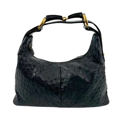 Gucci Horsebit Hobo Bag Ostrich Straußenleder schwarz / neuwertig Gucci