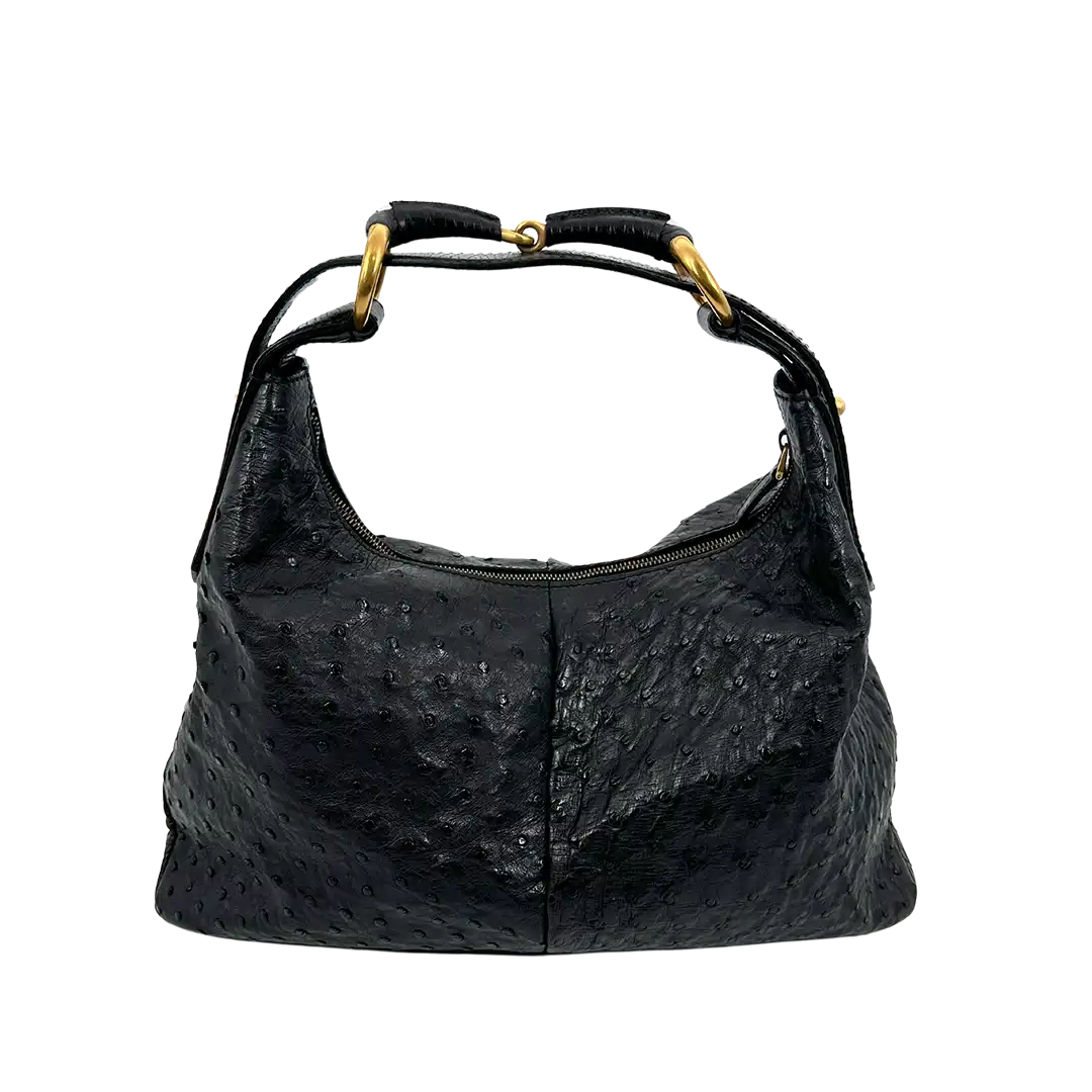 Gucci Horsebit Hobo Bag Ostrich Straußenleder schwarz / neuwertig Gucci