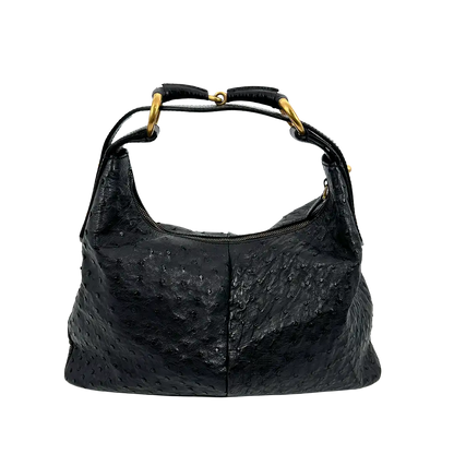 Gucci Horsebit Hobo Bag Ostrich Straußenleder schwarz / neuwertig Gucci