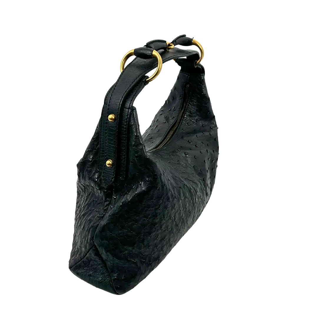 Gucci Horsebit Hobo Bag Ostrich Straußenleder schwarz / neuwertig Gucci