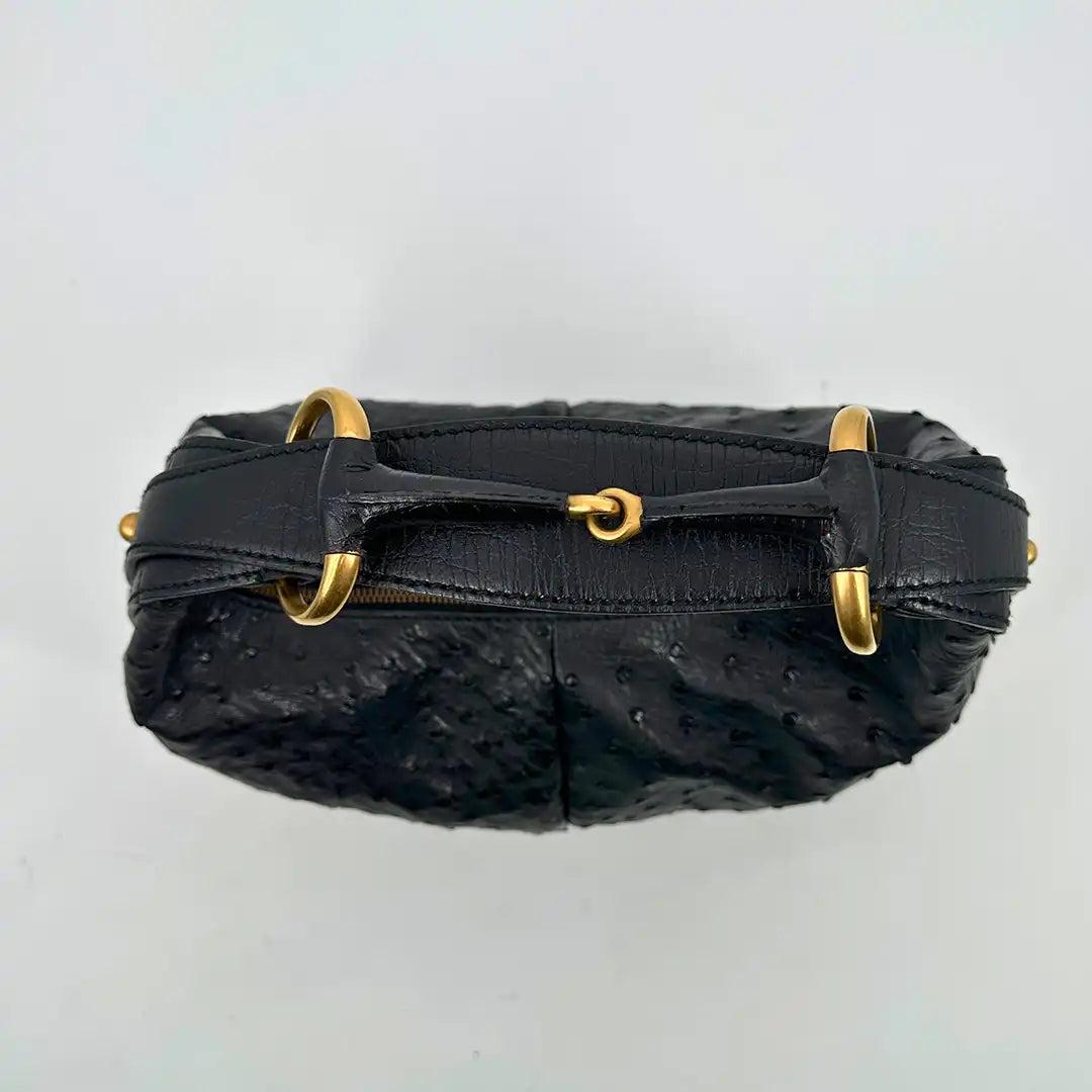 Gucci Horsebit Hobo Bag Ostrich Straußenleder schwarz / neuwertig Gucci