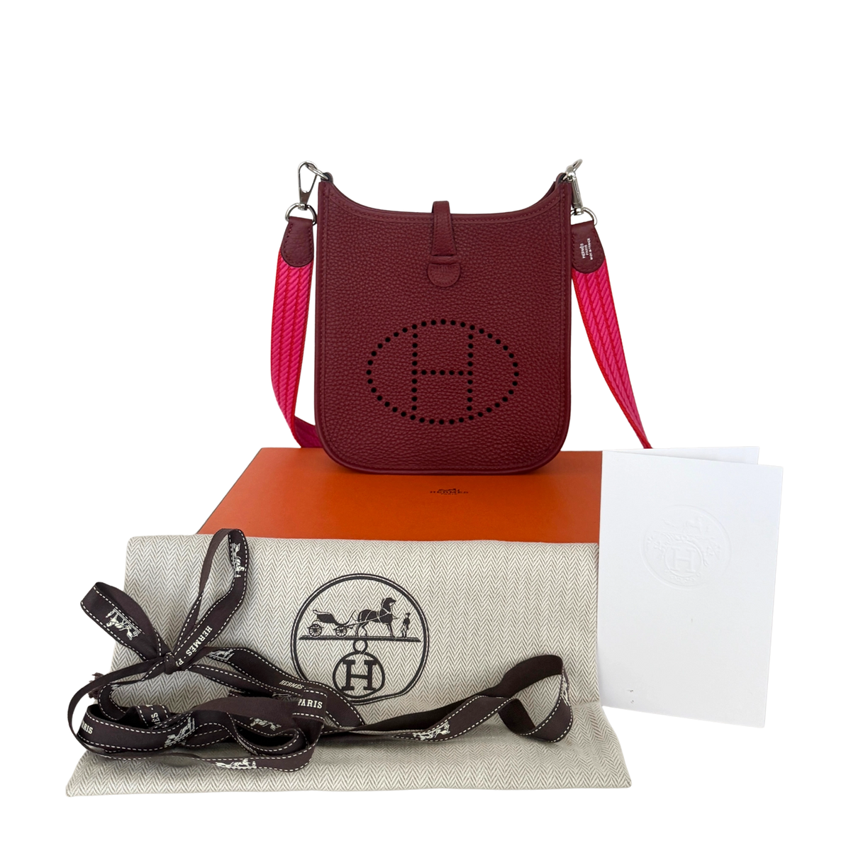 Hermès 16 Amazone Clemence/Sangle Rot Orange Paladium Fullset / neuwertig Hermès