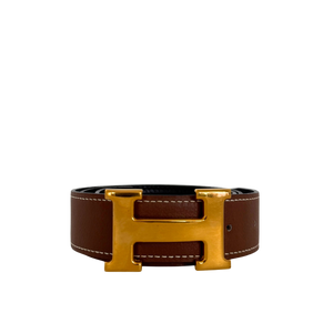 Hermès Gürtelschließe H und Wendbarer Gürtelriemen Braun Schwarz 70cm