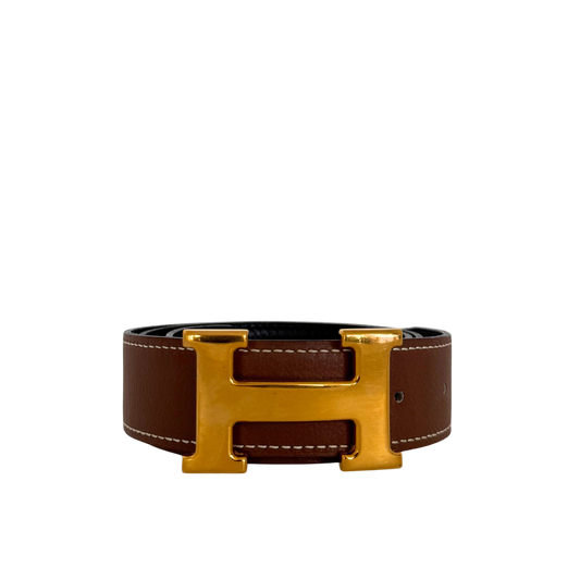 Hermès Gürtelschließe H und Wendbarer Gürtelriemen Braun Schwarz 70cm / sehr gut Hermès