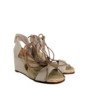 Hermès sleehakken met vetersluiting beige maat 37