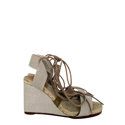 Hermès Keilsandalen mit Schnürung  beige Größe 37 / sehr gut Hermès