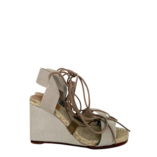 Hermès Keilsandalen mit Schnürung  beige Größe 37 / sehr gut Hermès