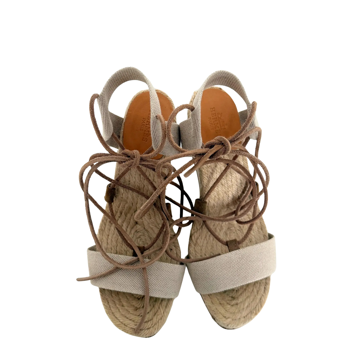 Hermès Keilsandalen mit Schnürung  beige Größe 37 / sehr gut Hermès