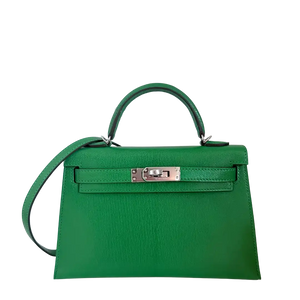 Hermès Mini Kelly II 20 Sellier Chevre Chamkila 1k Bambou (groen) Palladium