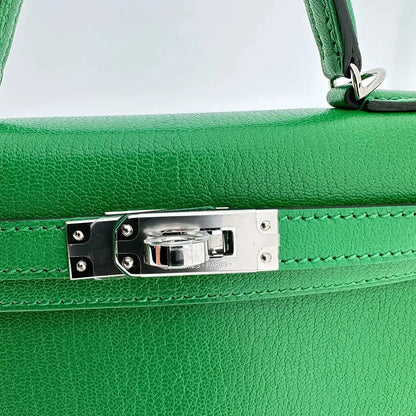 Hermès Mini Kelly II 20 Sellier Chevre Chamkila 1k Bambou (grün) Paladium Fullset / ungetragen Hermès