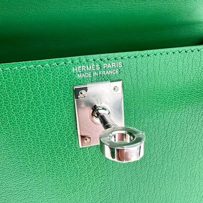 Hermès Mini Kelly II 20 Sellier Chevre Chamkila 1k Bambou (grün) Paladium Fullset / ungetragen Hermès