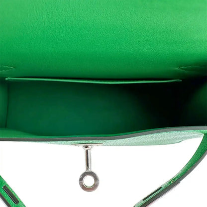 Hermès Mini Kelly II 20 Sellier Chevre Chamkila 1k Bambou (grün) Paladium Fullset / ungetragen Hermès