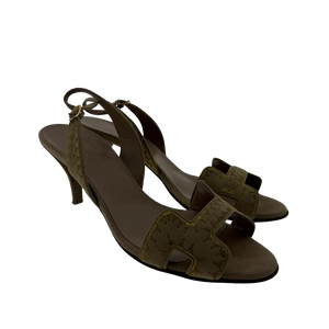 Hermès Premières suède sandalen beige goud maat 37