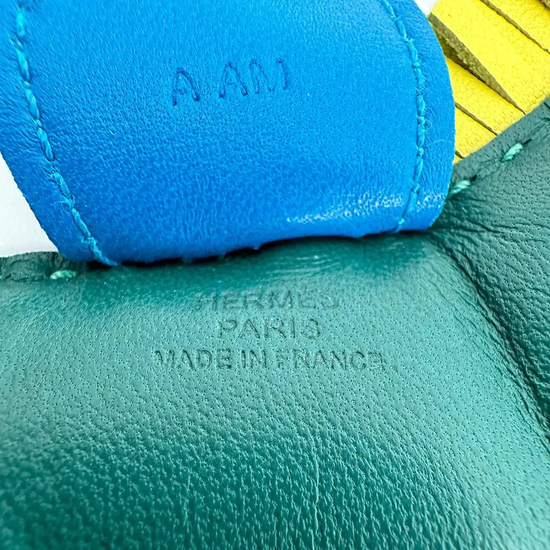 Hermès Rodeo MM Milo Malachite / Bleu Zanzibar / Lime Taschenanhänger / sehr gut Hermès