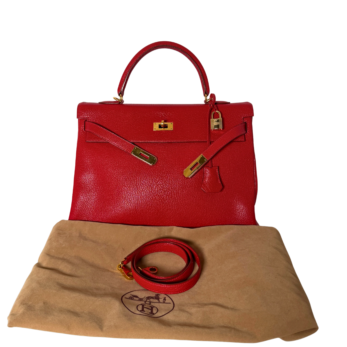 Hermès Vintage Chèvre Mysore Retourné 35 Kelly Bag Rouge Vif goldene Hardware / sehr gut Hermès