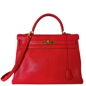 Hermès Vintage Chèvre Mysore Retourné 35 Kelly Bag Rouge Vif goldene Hardware