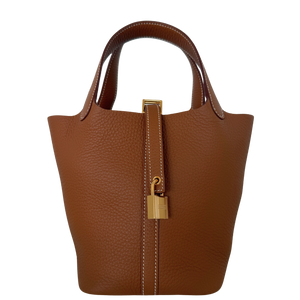 Hermès Picotin 18 Taurillon Clémence bruin goudkleurige hardware 2024