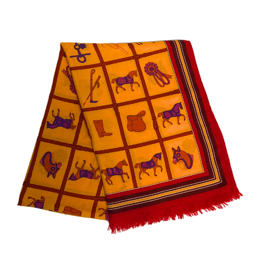 Hermès Schal Pferd Gelb Rot / neuwertig Hermès