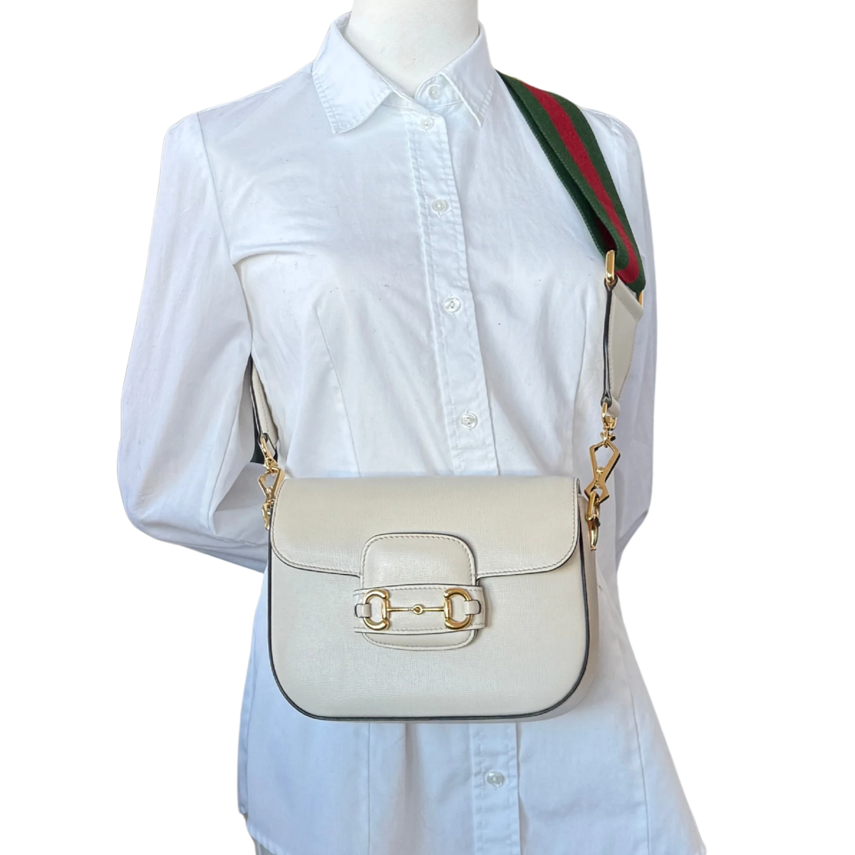 Gucci Kleine Horsebit 1955 Schultertasche Weiß / sehr gut Gucci