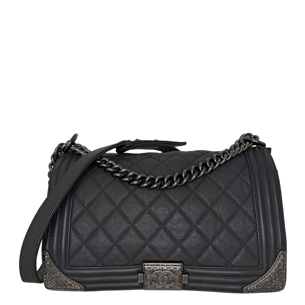 Chanel Paris-Dallas  Boy Flap Lammleder dunkelgrau / sehr gut Chanel