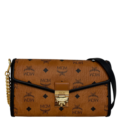 MCM Tracy Medium Crossbody Visetos Cognac Schwarz Gold Kette MCM
