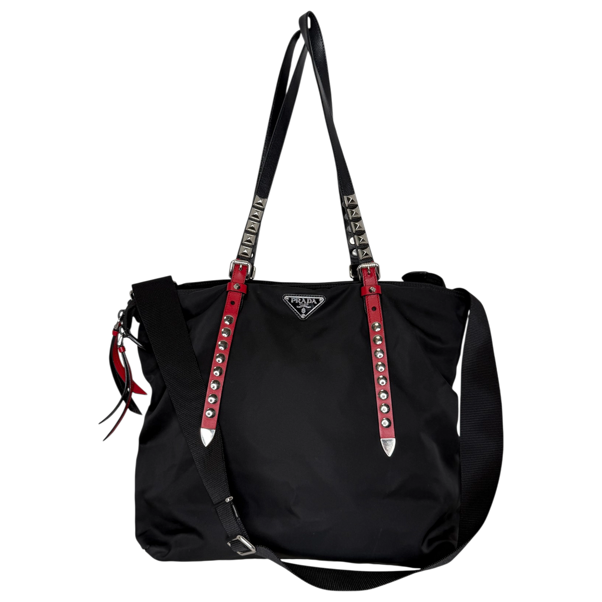 Prada Nylon New Vela Studded Tote Bag schwarz / sehr gut Prada