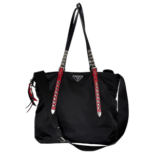 Prada Nylon New Vela Studded Tote Bag schwarz