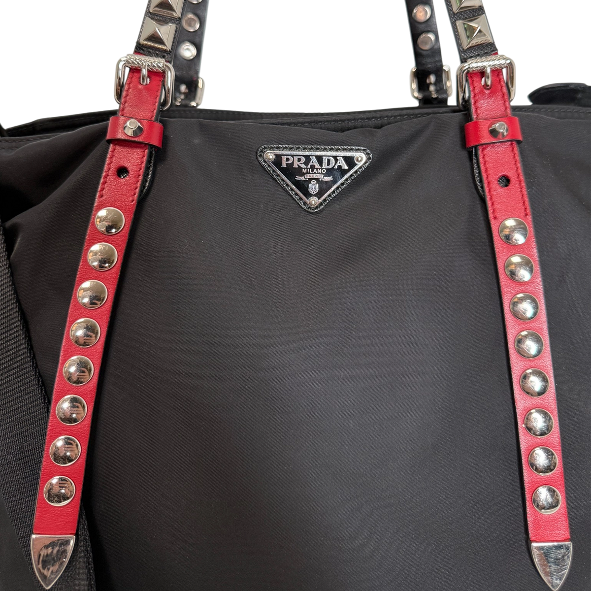 Prada Nylon New Vela Studded Tote Bag schwarz / sehr gut Prada